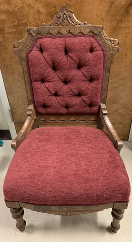 Antique Renaissance  Style Parlor Chair. Tufted Back. Burgundy/ Maroon/ Red Cover