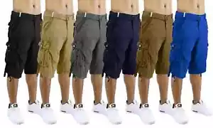 Galaxy Men's Belted Distressed Cargo Work Shorts Multi-Pocket (Size 30-44) NWT - Picture 1 of 15