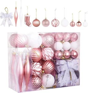 Christmas Ball Ornaments, 63Pcs Pink Christmas Ball with Shining String Shatterp - Picture 1 of 9