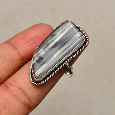 Gebänderter Achat Edelstein 925 Sterling Silber Schmuck Ring Größe 9 - Bild 1 von 4