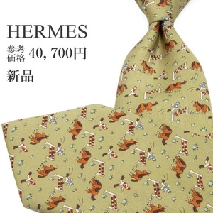 Hermes tie yellow green brown red Y2K horse jockey cute Adjustable from japan - Picture 1 of 12