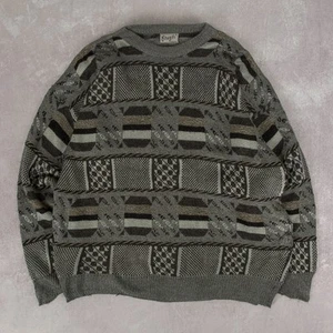 Vintage 90er gemusterter Strickpullover XL Acryl Herren grau gemustert - Bild 1 von 7
