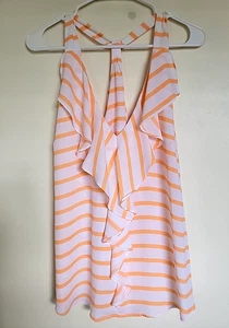 Maurice’s weiß orange gestreiftes ärmelloses Neckholder-Stil Rüschen Top Damen Gr. XL - Bild 1 von 3