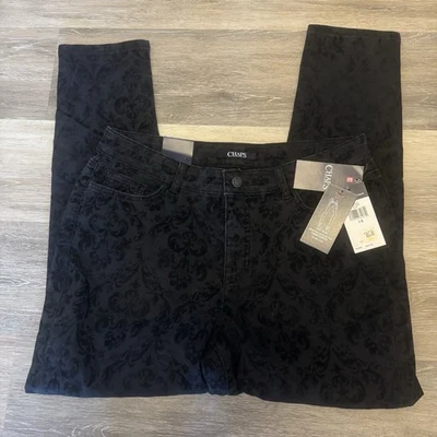 Pantalones de mezclilla para mujer Chaps Main Cabin pierna ajustada negros texturizados talla 14R nuevos con etiquetas Foto 1 de 4