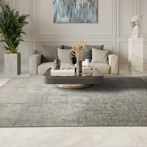 Modern Abstract Tibetan Sherpa 8x10 Gray Hand Loomed Wool & Silk Area Rug - Picture 1 of 9