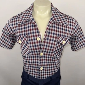 Vtg 60s 70s Button Shirt Mens Butterfly Collar Knit Polyester Disco MCM Medium - Picture 1 of 13