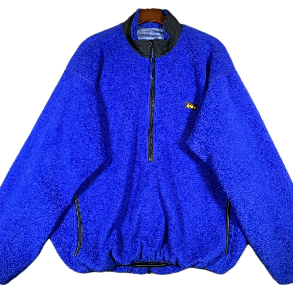 REI Sweater Men’s L Heavy Fleece Pullover Jacket 1/2 Zip Nylon Lining Blue - Image 1 of 4