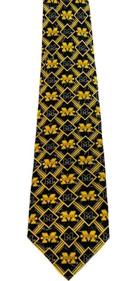 Corbata de colección University of Michigan Wolverines 100 % seda azul y amarillo NCAA Foto 1 de 4