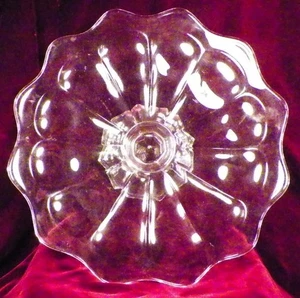 Elegant Glass Cake Stand Flower Petal Design Vintage Serving Scalloped HELP - Picture 1 of 5