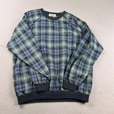 VTG Izod Jacket Mens Large Blue Plaid Nylon Long Sleeves Pullover Lightweight - Image 1 of 4
