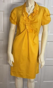 Elie Tahari Etui-Kleid mit Rüschen vorne S senfgelb Puffärmel Büro gebraucht, in einwandfreiem Zustand - Bild 1 von 14