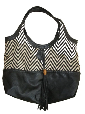 Bolso Hobo Big Budda Chevron Cuero Vegano Borlas 10" x 17" Foto 1 de 4