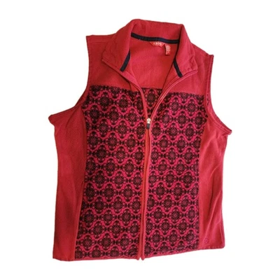 Chaleco polar IZOD para mujer cremallera completa frontal rojo estampado floral geométrico talla pequeña Foto 1 de 4