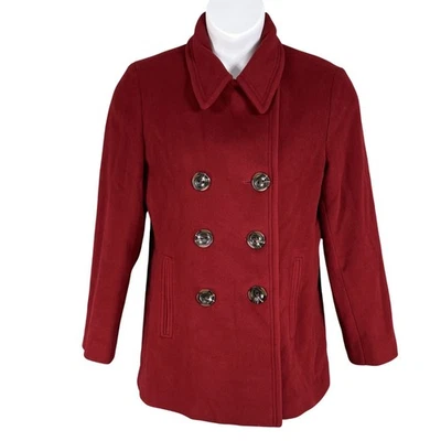 Calvin Klein Womens 12 Red Double Breasted Wool Cashmere Blend Peacoat Timeless - Image 1 of 4