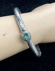 Sarda Artisan of Bali Sterling Silver 925 Green Stone Gemstone Bracelet 35.4g - Picture 1 of 9