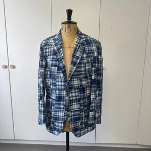 Polo Ralph Lauren Blue Madras Plaid Patchwork Blazer Jacket Sport Coat Mens 40 - Picture 1 of 9