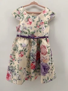 Catherine Malandrino girl Sz 7 floral print summer Floral Satin dress w/ Belt - Picture 1 of 6