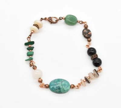 7.75" Blue Scarab Jasper Quartz Green Aventurine Obsidian Bead Copper Bracelet - Image 1 of 4