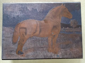 Antique/Vintage Copper On Wood Printing Block Of A Horse Artist Signed - Picture 1 of 18
