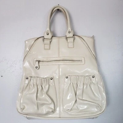 Barneys Нью-Йорк слоновой кости лакированная кожа Дамская сумка сумочка с короткими ручками - Изображение 1 из 4