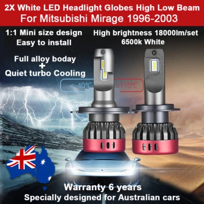 2x Mini Headlight Globes For Mitsubishi Mirage 2001 2002 High Low Beam 18000LM - image 1 of 4