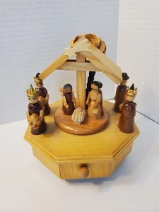 Vintage Holz Krippe Drechsel Spieluhr O kleine Stadt Bethlehem Weihnachten LESEN - Bild 1 von 3