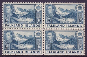 ISOLE FALKLAND — SCOTT 91 — 1938 1/- KGVI PITTORICO — BLOCCO/4 — NUOVO DI ZECCA — SCV $154 - Foto 1 di 2
