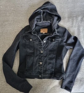 Hollister Jeansjacke mit Kapuze in Schwarz/Grau Gr. XS - Bild 1 von 5