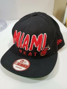 Miami Heat 9FIFTY Snapback Hat Black with Red logo Embroidered Flat Bill - Picture 1 of 9