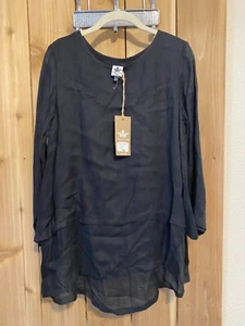 Crown 100% Schwarz Leinen Langarm Lagenlook Top Gr. S Neu mit Etikett - Bild 1 von 2