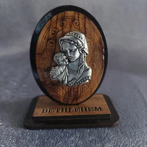 Special Icon Virgin Mary with Baby Jesus olive wood with stand hand made - Picture 1 of 6
