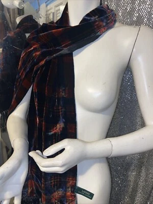 Vintage Ralph Lauren Vino Rojo Borgoña Terciopelo Y Seda Bufanda A Cuadros Foto 1 de 4