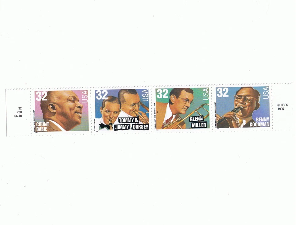 #3096-3099 3099a Se-tenant Strip Big Band Leaders MNH free shipping! - Image 1 of 1