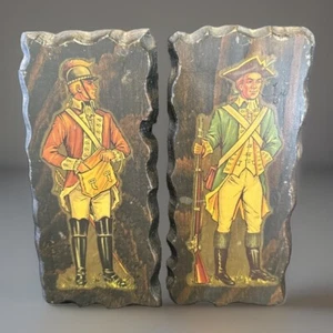 Revolutionary War Soldiers Wood Plaques Distressed Hanging Art Set of 2 - Picture 1 of 8