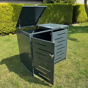 Garden Dustbin Metal Wheelie Bin Store Storage Cover Screen Tidy Hide (Double) - Picture 1 of 13