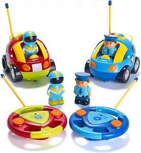 2 Pack Cartoon Remote Control Cars Police Car And Race Car RC Toys For Kids NEW - Picture 1 of 7