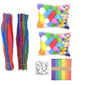 Kids Pom Poms Crafts Kit Thick Pipe Cleaner Chenille Pipe Cleaner - Foto 1 di 12