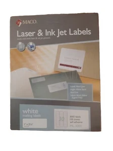 MACO White Laser/Inkjet Shipping & Address Labels 1" x 2 5/8" 3000/Box ML3000 - Picture 1 of 2