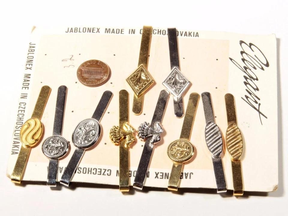 Lote (10) broche deslizante de clipe de gravata de metal tom prata ouro boêmio vintage tardio - Imagem 1 de 1