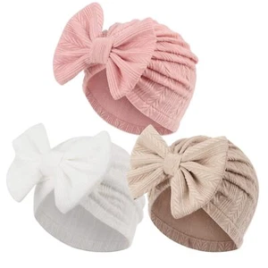3 Pcs Newborn Baby Turban Hats Big Bow Baby Girl Hats Infant Beanie Soft Warm... - Picture 1 of 7
