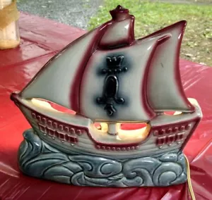 Lámpara de mesa TV vintage de cerámica atómica para barco, ¡funciona! Náutica años 50 - Imagen 1 de 5
