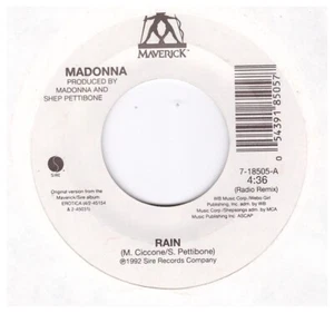 Madonna 45 RPM 7" Vinyl Rain 4:36 (Radio Remix) / Waiting (album version) 5:47 - Picture 1 of 2