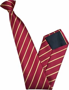 Red Clip On Tie with Slim Gold Stripe Clipper Snapper Tie - Picture 1 of 1