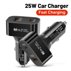 Square 25W QC3.0 + PD Dual Line Fast Charging Cell Phone Car Charger Lighter - Photo 1 sur 13