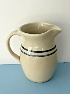Vintage Signed Marshall Pottery Artisan Stoneware Pitcher Double Cobalt Stripes - Picture 1 of 7