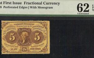 5 CENT PERFORATED EDGE FRACTIONAL CURRENCY NOTE PAPER MONEY Fr 1228 PMG 62 EPQ