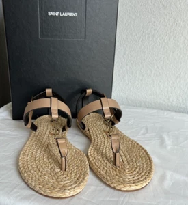 Saint Laurent Women Cassandra Raffia Slingback Sandal Shoe EU 37 1/2 / US 7 1/2 - Picture 1 of 18