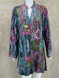 Soft Surroundings Top Womens XL Jade Multi Mosaic Tunic Colorful Boho Fairy Art - Picture 1 of 8