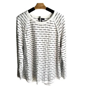 Karen Scott Langarm-Strickpullover dunkelblau weiß Struktur Damen XL Coastal - Bild 1 von 6