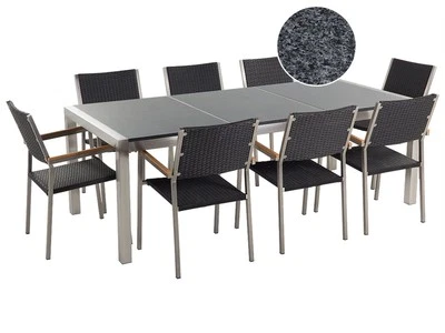 Gartenmöbel Set 9-teilig Edelstahl schwarz Tisch 220 cm 8 Rattanstühle Grosseto - Bild 1 von 4